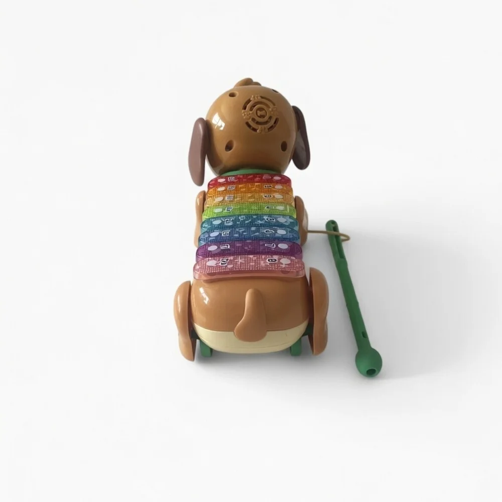 Brown Puppy Pull-Along Musical Dog Toy with Green Mallet